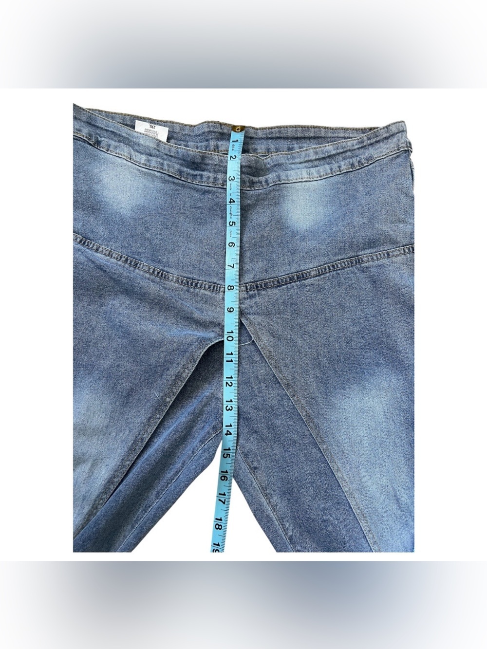 High-Rise Wide Leg Blue Jeans with Front Panel Detail - Picture 6 of 11